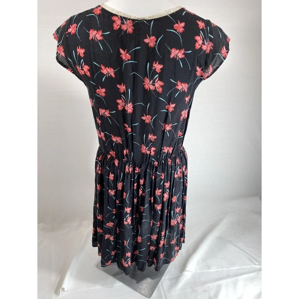 Free People Tunic Top Womens 4‎ Black Embroidered Floral Boho Hippie